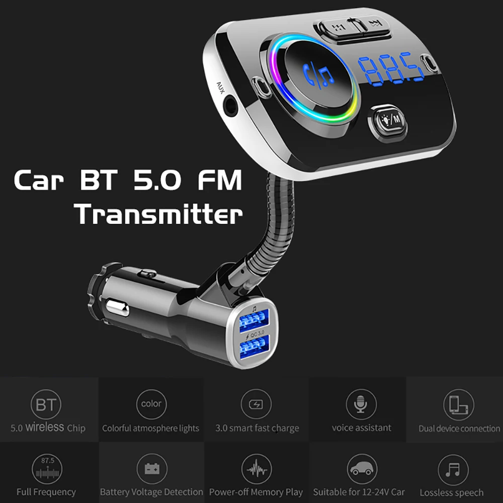 VicTsing fm-передатчик Bluetooth беспроводной fm-радио адаптер QC3.0 два usb порта Быстрая зарядка Поддержка SIRI Google AUX TF вход