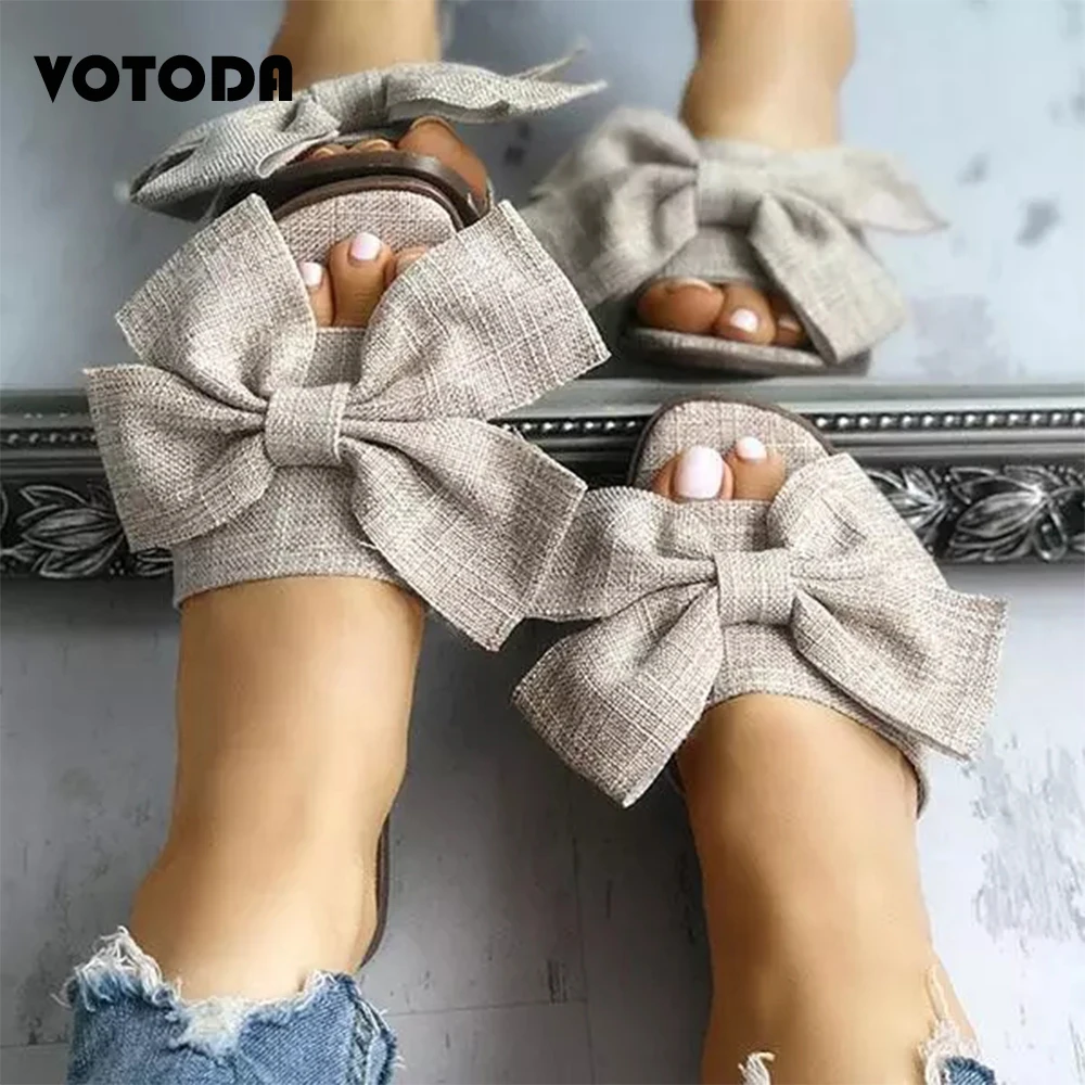

Summer Women Cloth Bow Slippers Woman Flat Flip Flops Sandals Female Fashion Beach Outdoor Slides Open Toe House Shoes Footwear