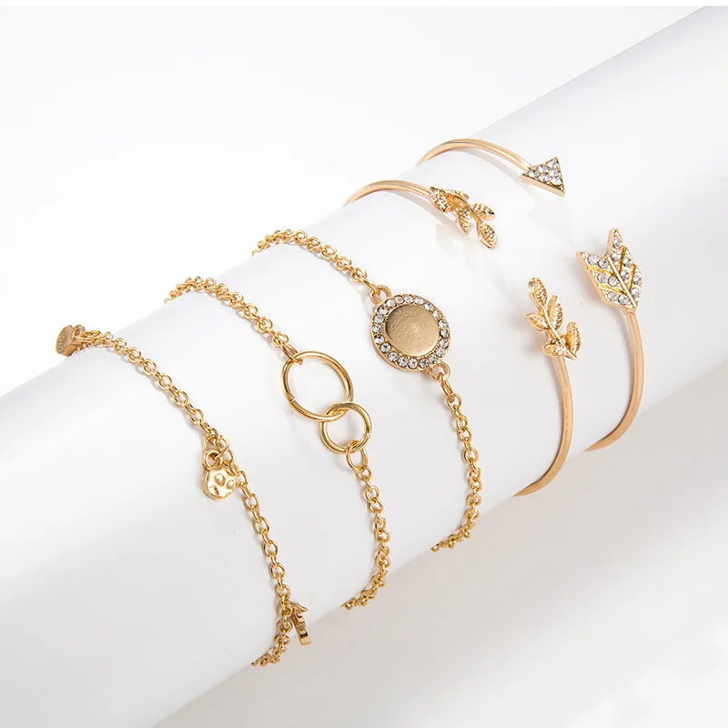 2019 напульсник nueva moda de personalidad europea y Американа Aleacion hoja flecha 5 piezas cada traje pulsera boda re |