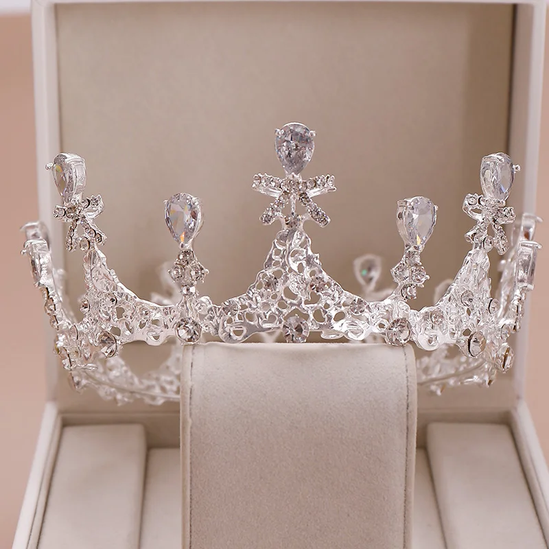 Silver Винтажная Золотая круглая Хрустальная циркониевая Свадебная Корона невесты тиара, свадебное головное украшение для волос, украшения для волос, свадебные аксессуары для волос - Окраска металла: Silver