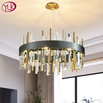 

New Modern LED Chandelier Lighting Luxury Brushed Gold/Black Stainless lamps Round design Indoor light fixtures For living room