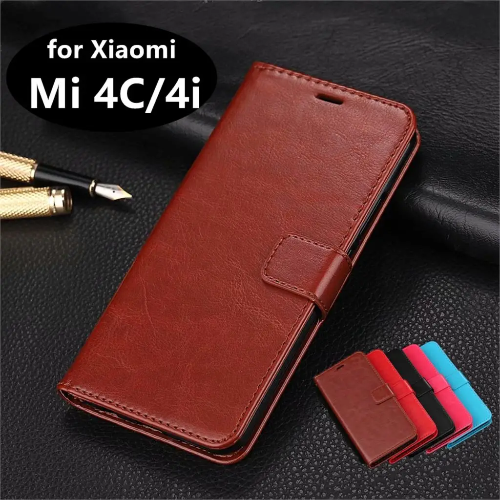 

High Quality Card Slot Phone Holder PU Leather Case for Xiaomi Mi 4C 4i Mi4i Mi4C Flip Cover Case Phone Shell