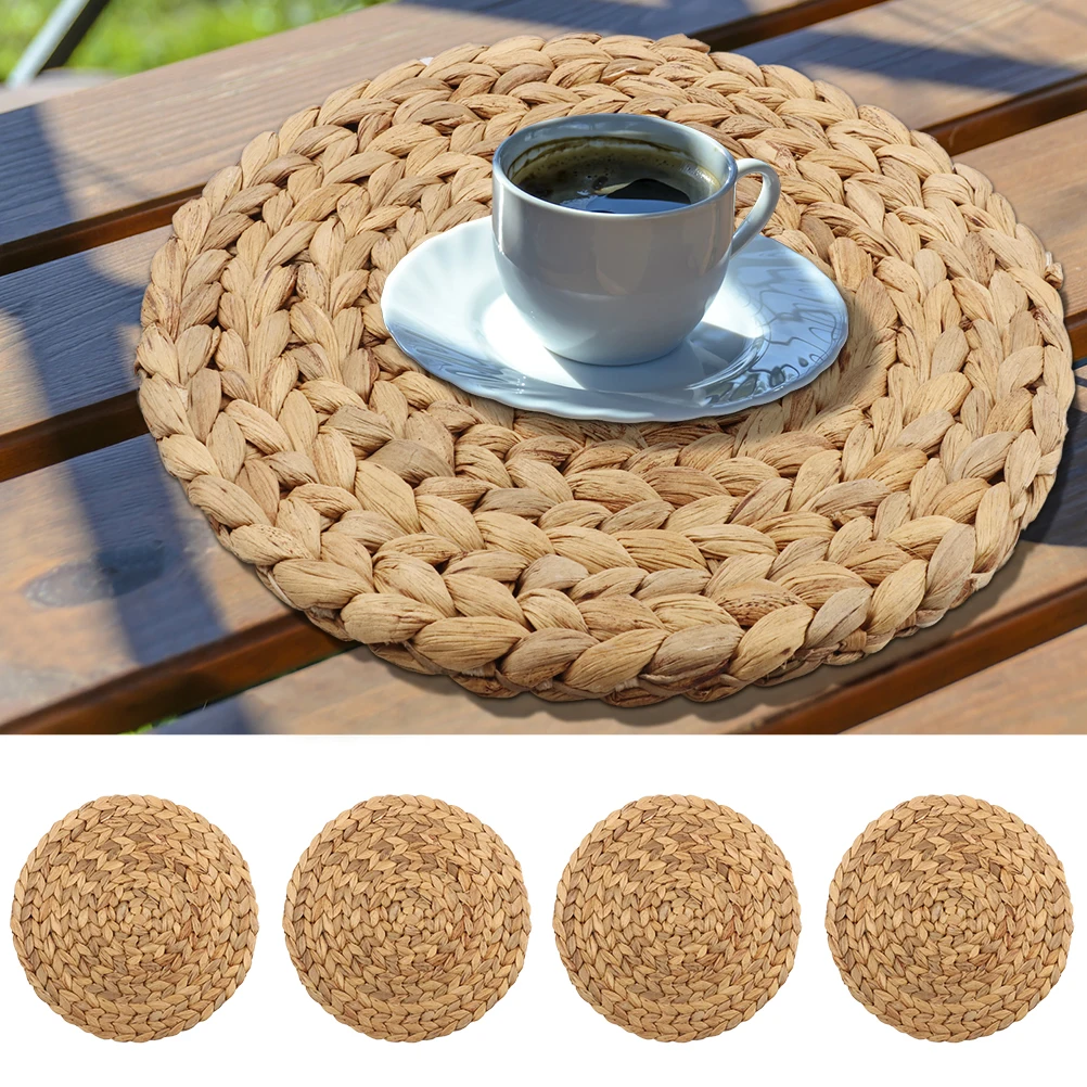 Round Woven Placemats For Dining Table Straw Braided Placemat Heat
