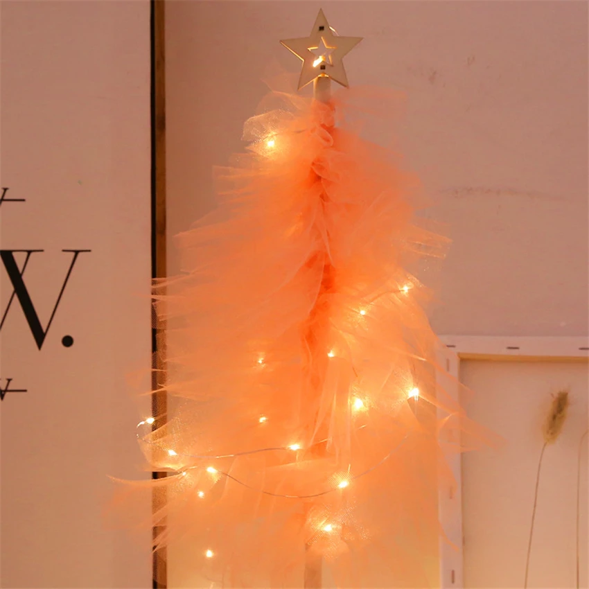 Nordic Christmas Tree Gauze Night Lights Net Yarn Lamp Christmas Tree Bedroom Room Girl's Gift Decoration Nights Lamp - Испускаемый цвет: B