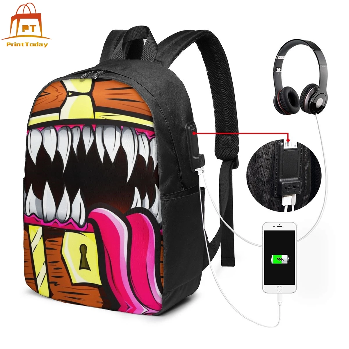 Monster Backpack Backpacks Trend High quality Bag Print Multi Pocket Student Shopping Man - Woman Bags | Багаж и сумки