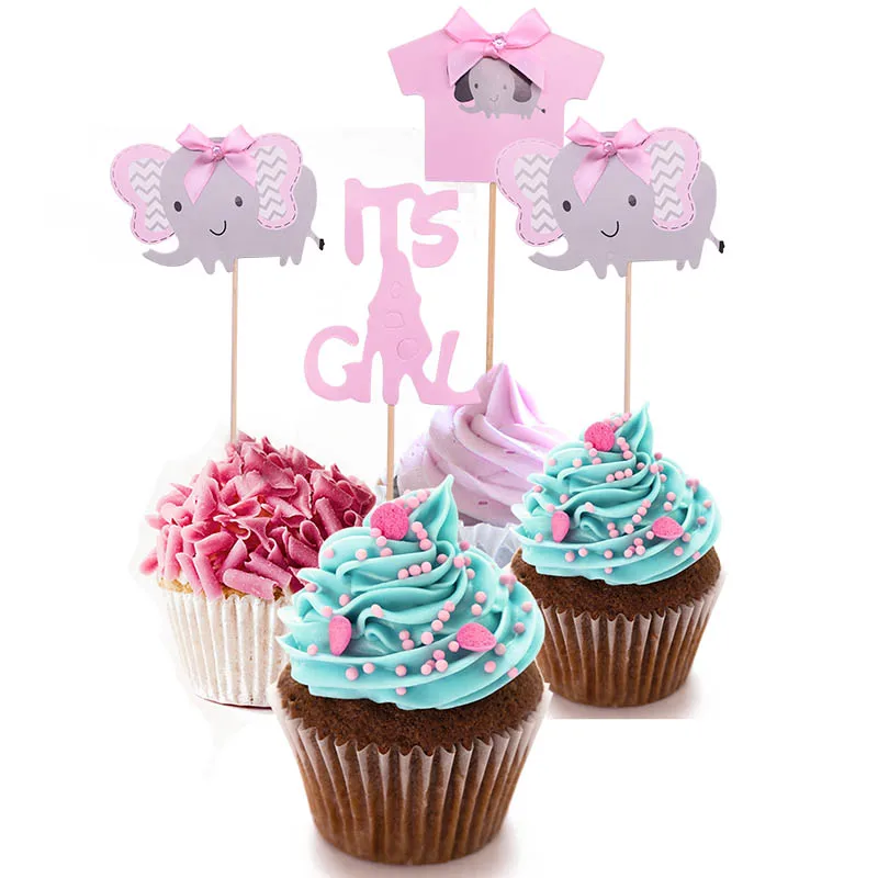 1set Cute Elephant Cake Toppers Baby Shower Decor Supplies for Kids Birthday Party Boy Or Girl Gender Reveal Supplies Cake Decor