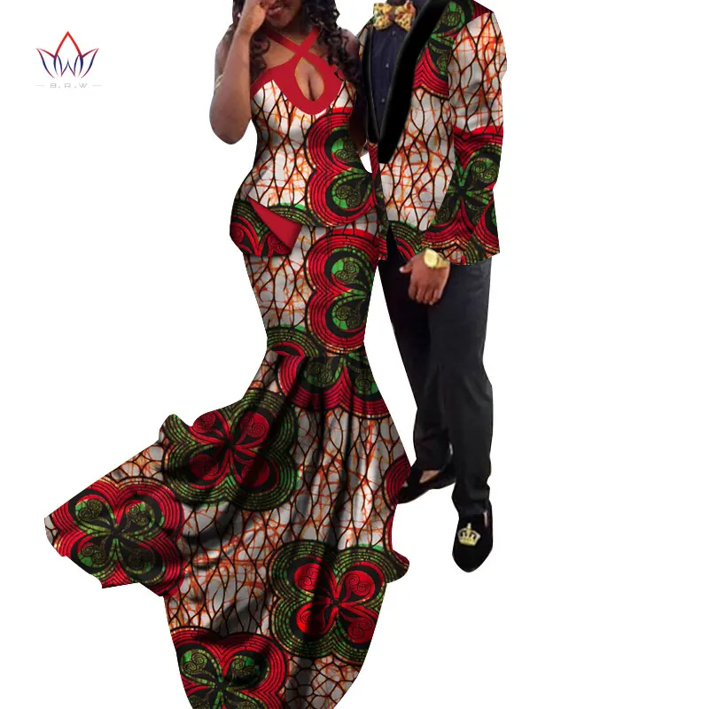 African Couple Clothes African Dresses for Women Bazin Riche Long Evening Dresses African Men Jacket Coat Clothing WYQ154 - Color: 1