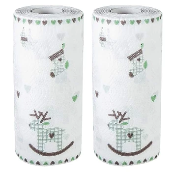 

80Pcs / Roll Printed Kitchen Paper Disposable Lazy Rag Paper, Absorbent, Oil-Absorbent, Hand Towel