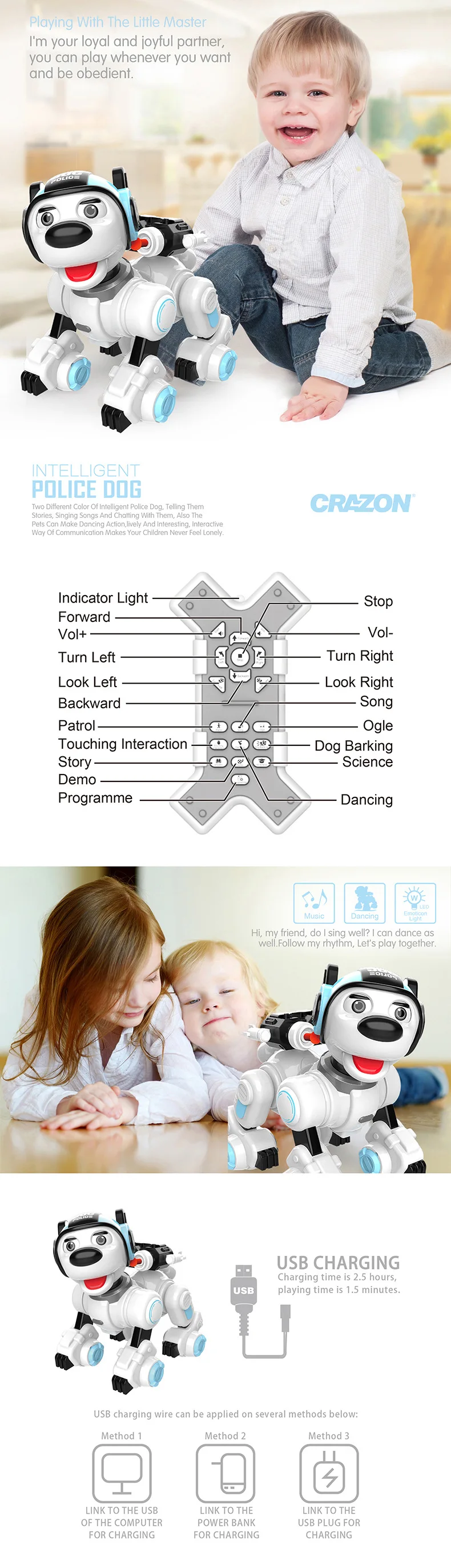 Smart Robot Dog Intelligent Programming Remote Control Dog Touch Induction Singing Dancing Launch Soft Bomb Intelligent RC Toy