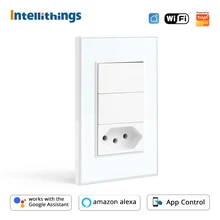 

Intellithings Tuya WiFi Smart Brazil Socket Wall Outlet with Two Physical Button Light Switch Alexa Google Home Voice Control