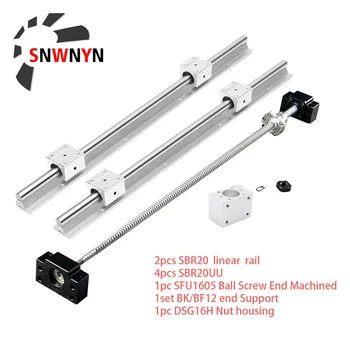 

Set 2pcs SBR20 Linear Rail Support + 4pc SBR20UU Block Bearing +SFU1605 Ball Screw End Machined +1605 Nut Housing+BKBF12 Support