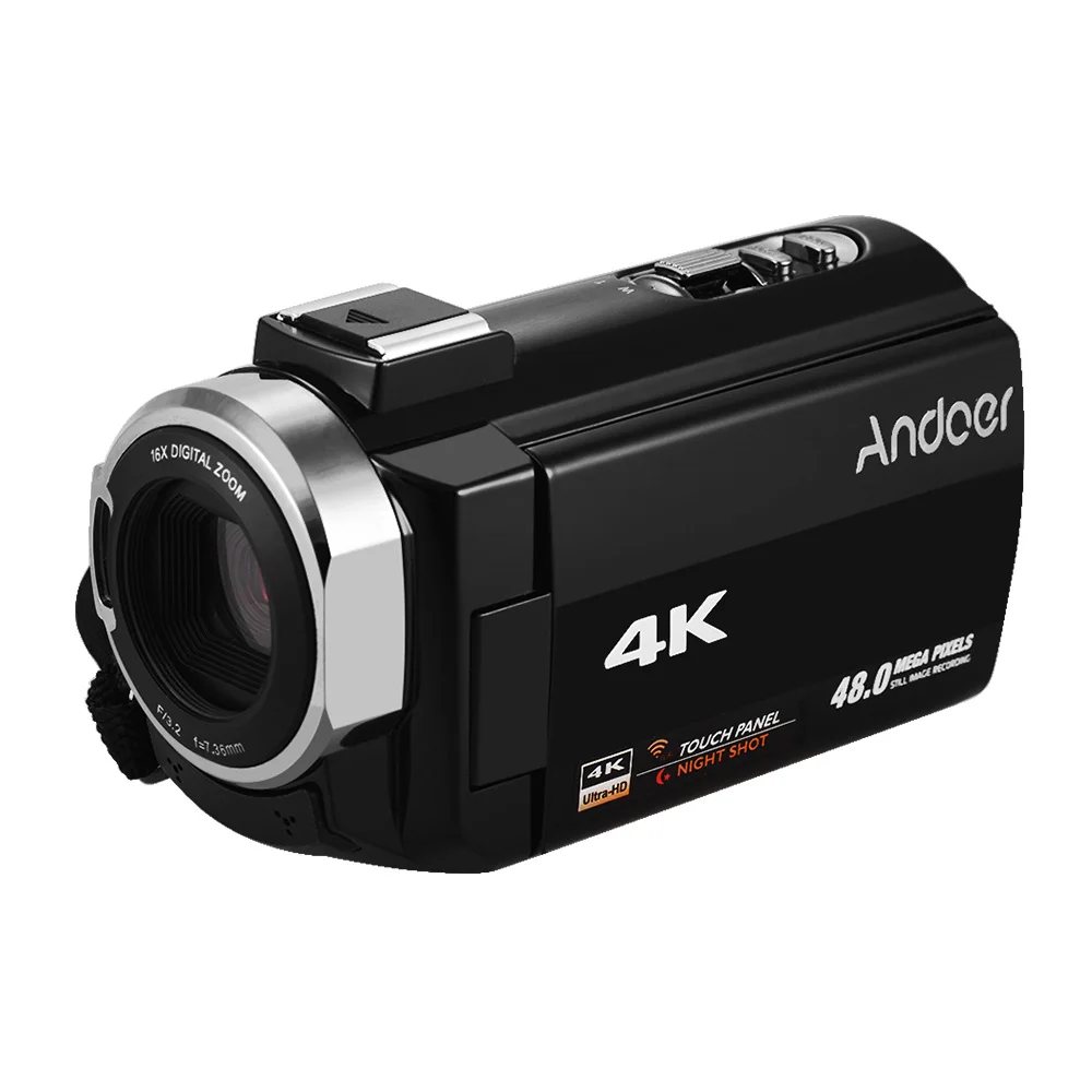 Andoer Портативный 4K HD Цифровая видеокамера Камера видеокамера DV 16X цифровой зум 3 дюймов сенсорный экран Wi-Fi крепление типа горячий башмак с 2* батареи