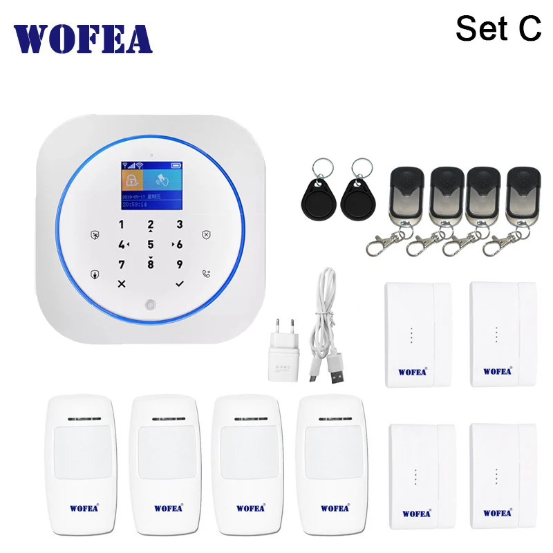 SET C Wofea Беспроводной Wi-Fi и GSM сигнализация система RFID тег домашняя охранная сигнализация комплект tuyasmart приложение Встроенная сирена - Цвет: SET C