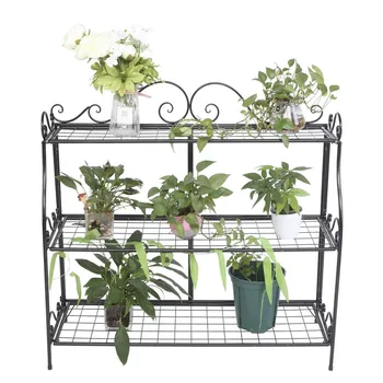 

3 Tier Metal Plant Stand Flower Plant Holder Rectangle Display Rack Elegant Balcony Garden Cart Decor 99.06 X 99.06 X 36.83 cm