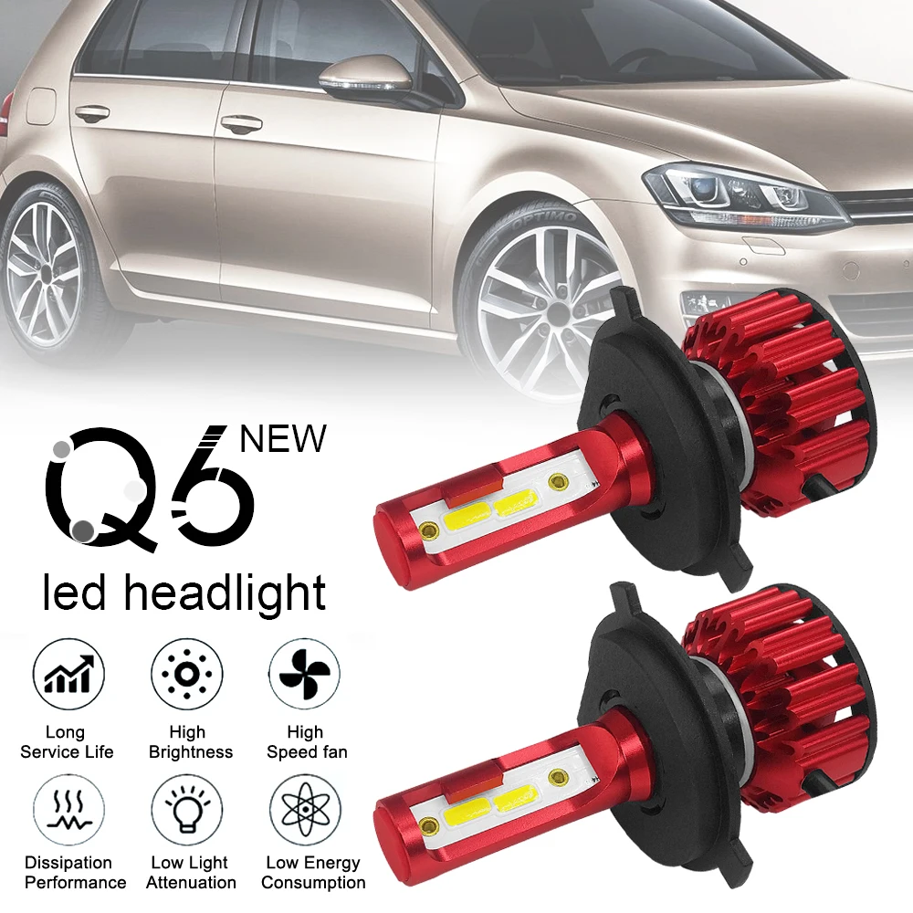 

2pcs Q6 LED Headlight H4 9003 HB2 Q6 12000LM 6000K 120W DOB LED Car Headlight Kit Hi Lo Light Bulb for Vehicles Cars