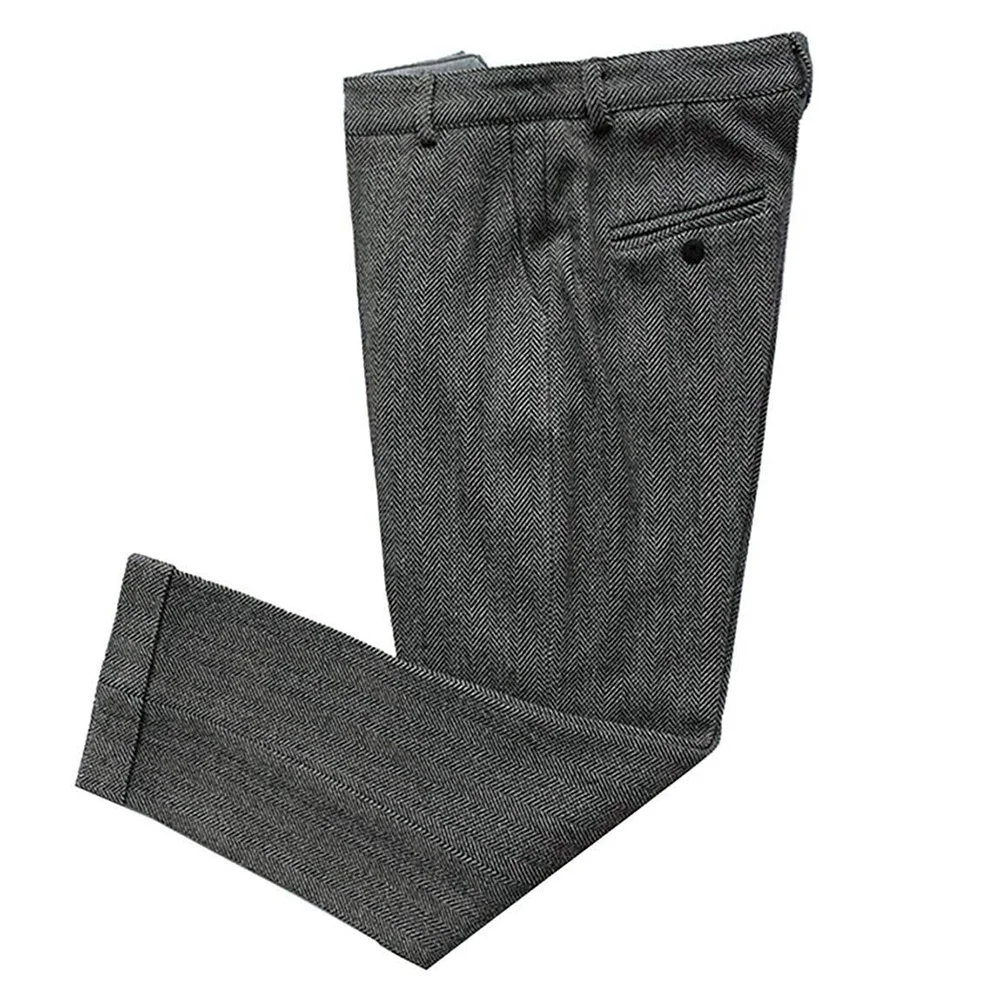 

Classic Men's Pants Tweed Mens Wool Trousers Brown Woolen Thick Warm Suit Pant For Winter Slim Herringbone Man Pants