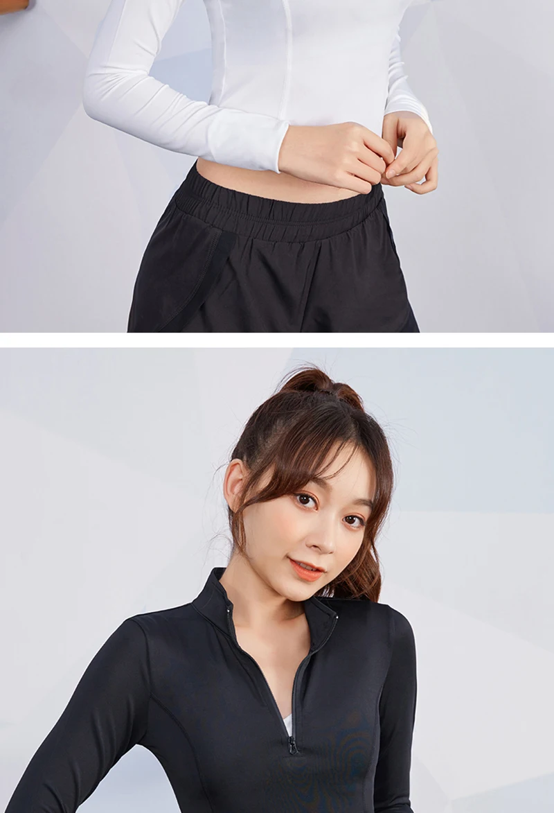 Одежда для тренировок Женская Осенняя облегающая футболка с длинными рукавами тонкая одежда для йоги на молнии быстросохнущая Толстовка