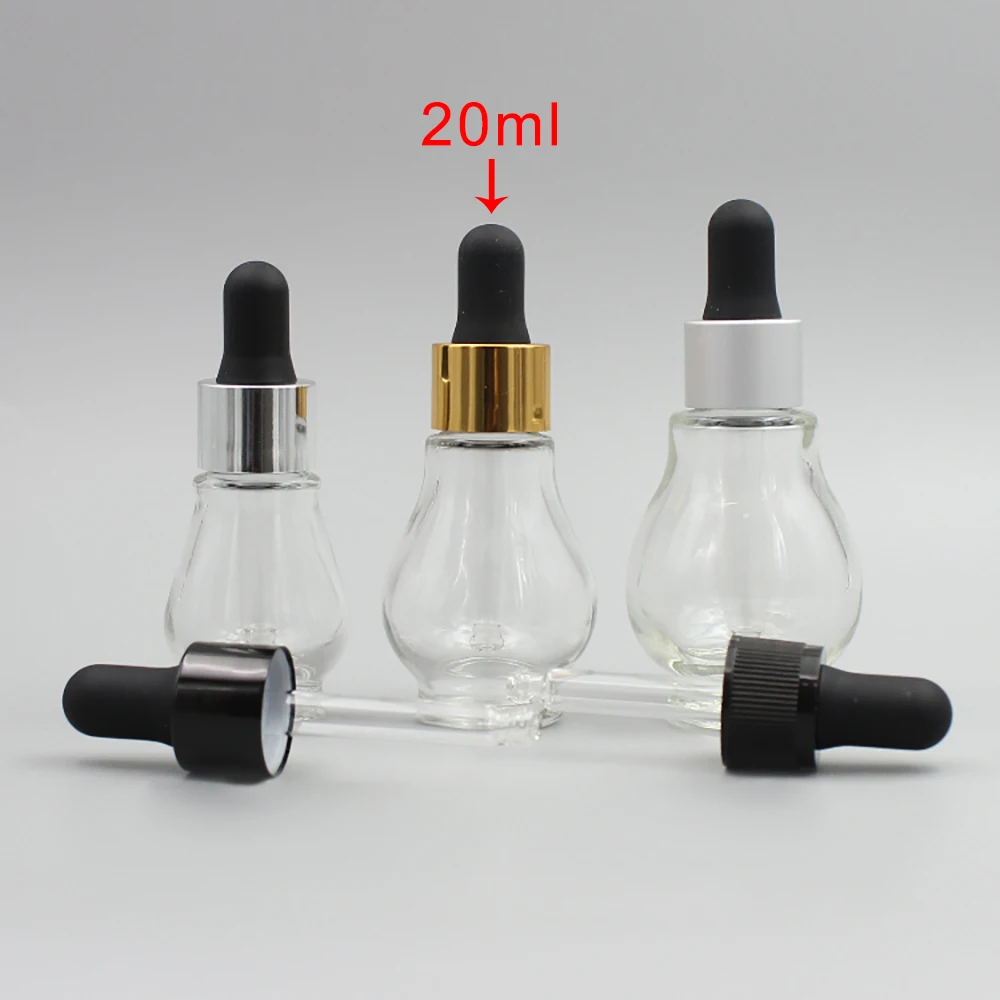 100pcs 20ml Clear Single Gourd Shape Container Aluminum Ring Matte Black Plastic Dropper | Красота и здоровье