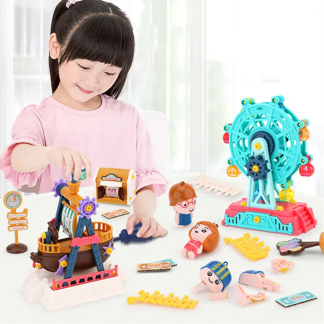 US $16.56 DIY 3D Crafts kids Carousel Ferris Wheel Puzzle education Game Assembly Rotatable handmade Toy Gift
