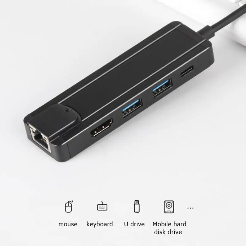 Концентратор тип-c для PD USB3.1/HDMI/RJ45/2 USB3.0 5 в 1 USB-C для USB-C телефон компьютер разрешение 4 к 60 Гц длина линии 15 см черный