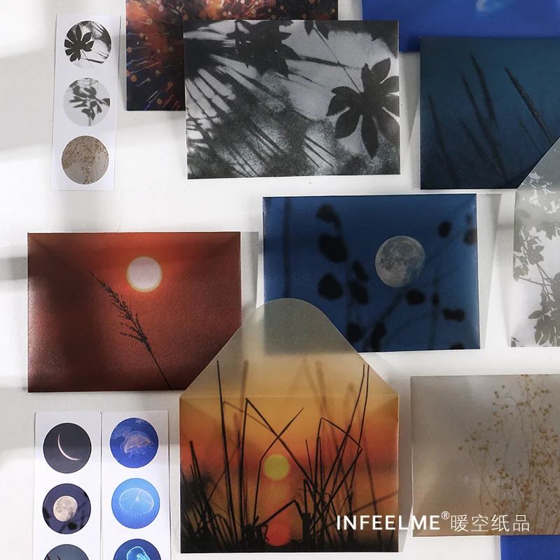 3 unids/set isla al atardecer carta serie translúcido Sobre Tarjeta de mensaje carta almacenamiento estacionario de regalo de papel