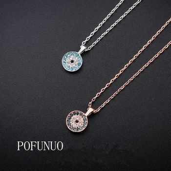 

POFUNUO Luxury Crystal Pendant Necklace classic round Elegant Zircon Choker for Women Jewelry Brand Designer New free shipping