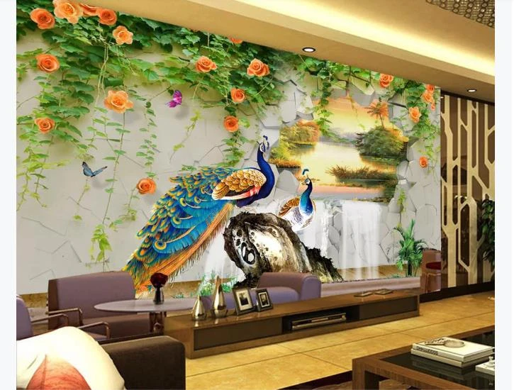 Peacock 3D Wall Murals Living Room & Bedroom Walls