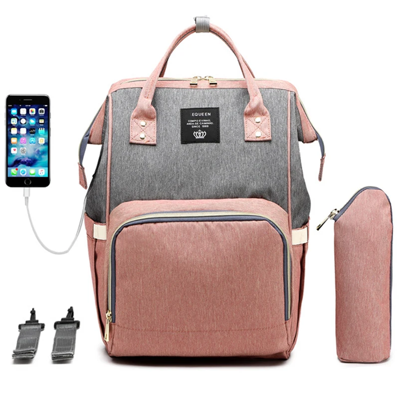 M03-USB-pink Детские пеленки сумка Мама Коляски Сумки USB большой емкости водонепроницаемый подгузник сумка наборы Мумия Материнство путешествия рюкзак кормящих сумки - Цвет: M03-USB-pink