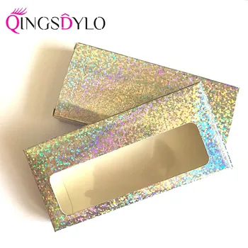 

New Holographic Lashes Box Soft Paper Mink Eyelashes Packaging for False Eyelashes without Logo Empty Box for Full Strip Lashes