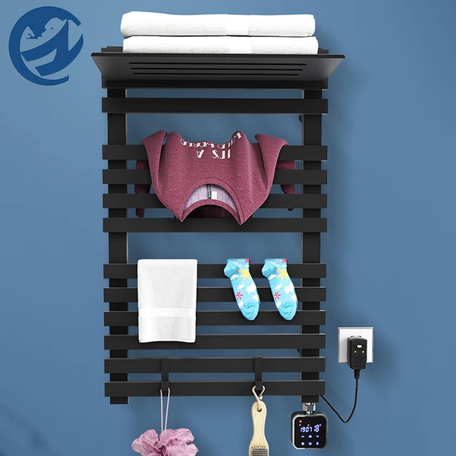 Secador de toallas con pantalla Digital, toallero eléctrico con estante,  Control de temperatura de baño, temporizador, calentador de toallas,  Negro/blanco/gris - AliExpress