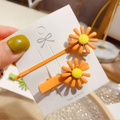 2pcs orange 2 шт./компл. с цветочным принтом повязка на голову, Заколки для волос Головные уборы комплект Дейзи волос резинка заколки для девочек Для женщин аксессуары для волос - Цвет: 2pcs orange
