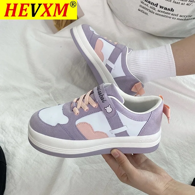 Zapatillas de deporte Lolita de diseñador para mujer, zapatos de marca tacón transpirables grueso con dibujos animados retales, corazón rosa, zapatillas de deporte informales con plataforma para - AliExpress