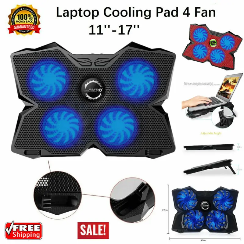

Laptop Cooling Pad 17" Cooler Pad Chill Mat 4 Quiet Fans LED Light USB Powered