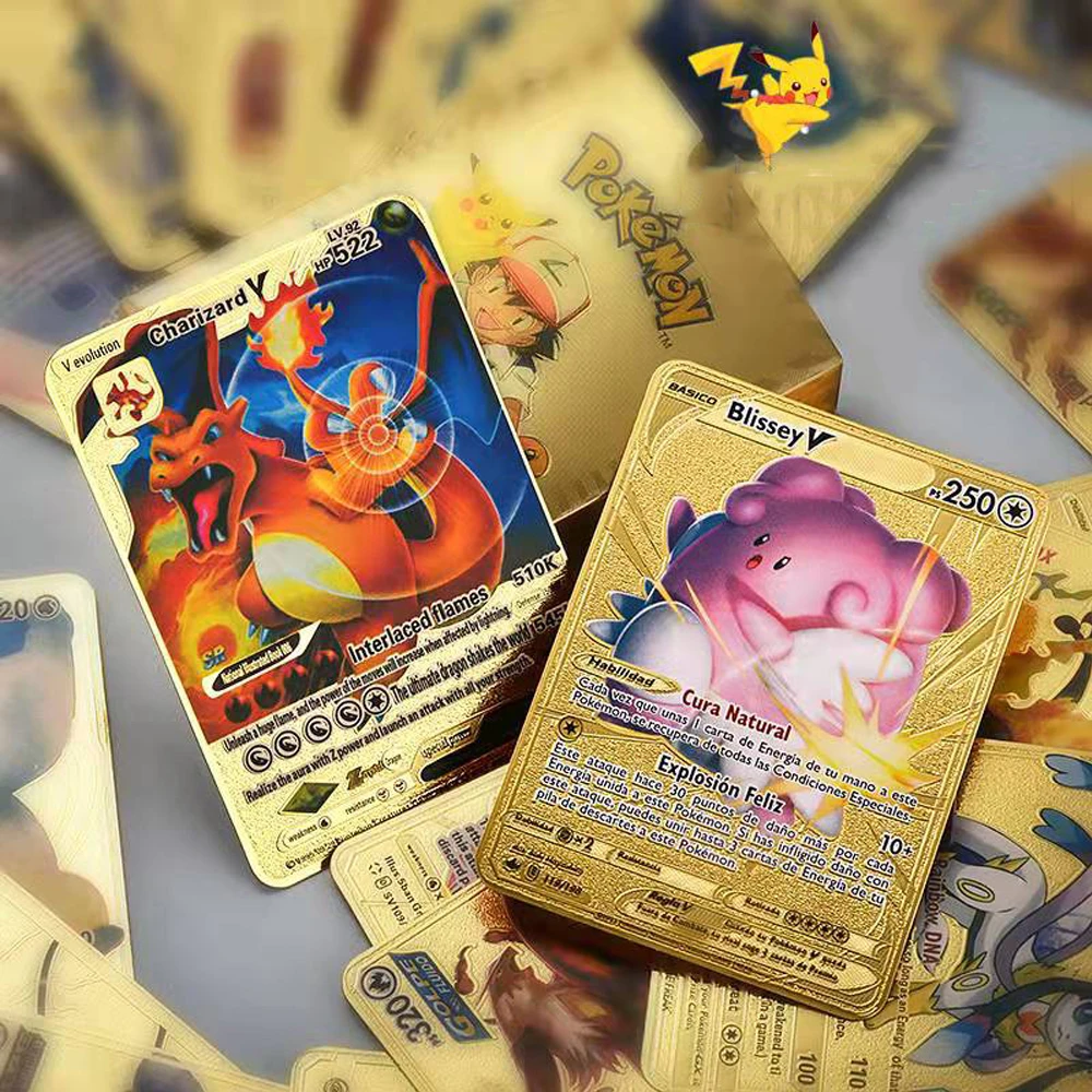 21新到着ポケモンカード金属カードvカードピカチュウリザードンゴールデンvmaxカードコレクションギフト子供のゲームカード Game Collection Cards Aliexpress