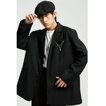 

Men Chain Casual Loose Suit Blazers Coat Male Vintage Fashion Streetwear Hip Hop Loose Suit Jacket Outerwear