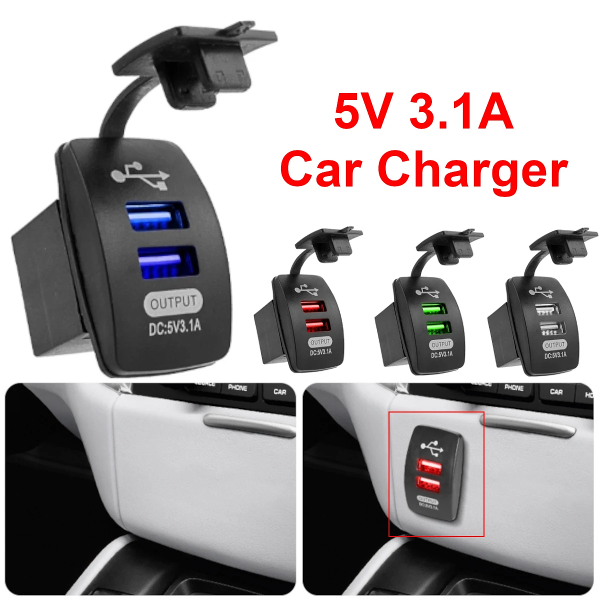 

Автомобильное зарядное устройство с двумя USB-портами, 5 В, 3,1 А, 12 В, 24 В