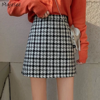 

Plaid Skirt Women A-line Casual Slim Vintage High Waist Mini Skirts Womens Elegant Black Harajuku Females Hot Sale All Match