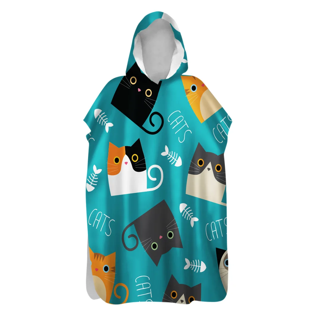 2021 Microfiber Sunscreen Quick-Drying Cartoon Cat Beach Towel Warm Change Bathrobe Swimsuit Ultralight Travel Cloak Surf Poncho