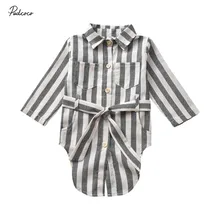 Весенне-осенняя одежда для малышей, повседневные полосатые рубашки на пуговицах для маленьких девочек, платье, футболка, топы, одежда