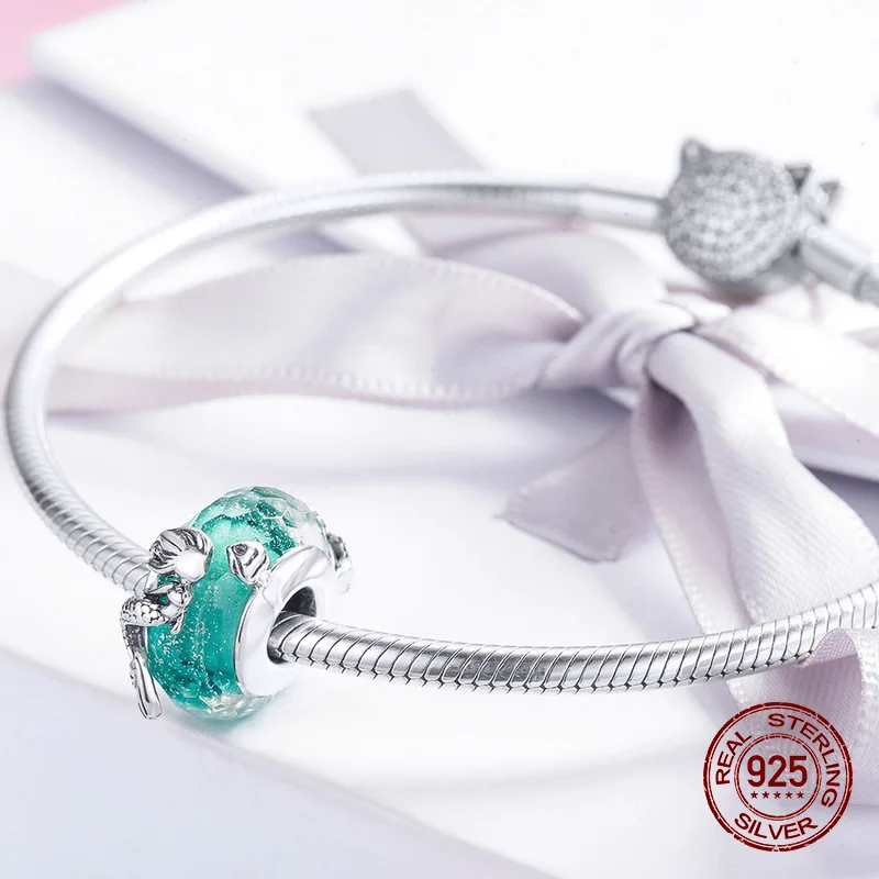 Womak fit Pandora оригинальные бусины Русалка стекло Кристалл Шарм 925 серебро ювелирное изделие браслеткулон Изготовление DIY