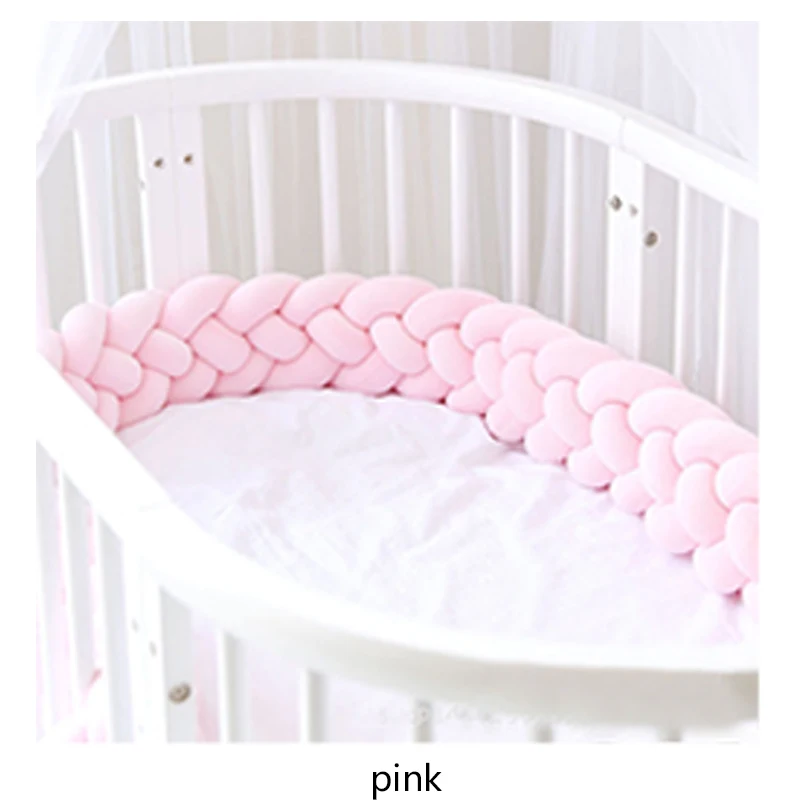 pink 220 см бампер для детской кровати, четыре слоя, Узелок, ручная работа, длинный Узелок, Плетеный плюшевый детский протектор, детская кроватка, Узелок, подушка, декор для комнаты - Цвет: pink
