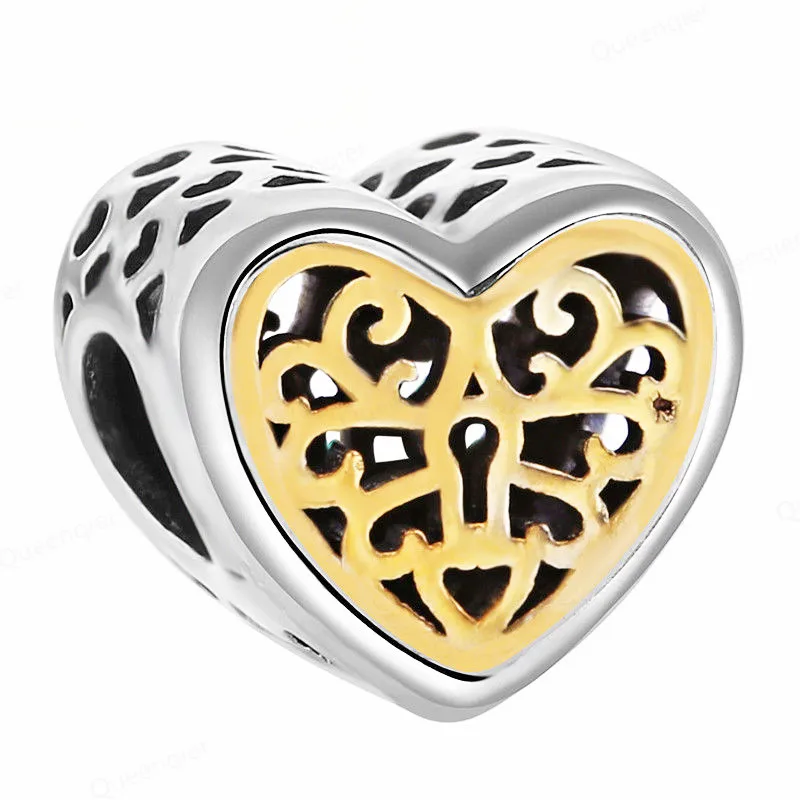 

925 Sterling Silver Heart European Charms Bead Fit Pandora Original Bracelet DIY Pendant Charm Beads Girl Women Jewelry Making