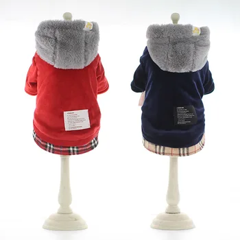 

Red Blue Colors Two Feet Dog Clothes with Hat Autumn and Winter Puppy Velvet Cap Quilted Cotton Cloth Dog Coats Perros Acesorios