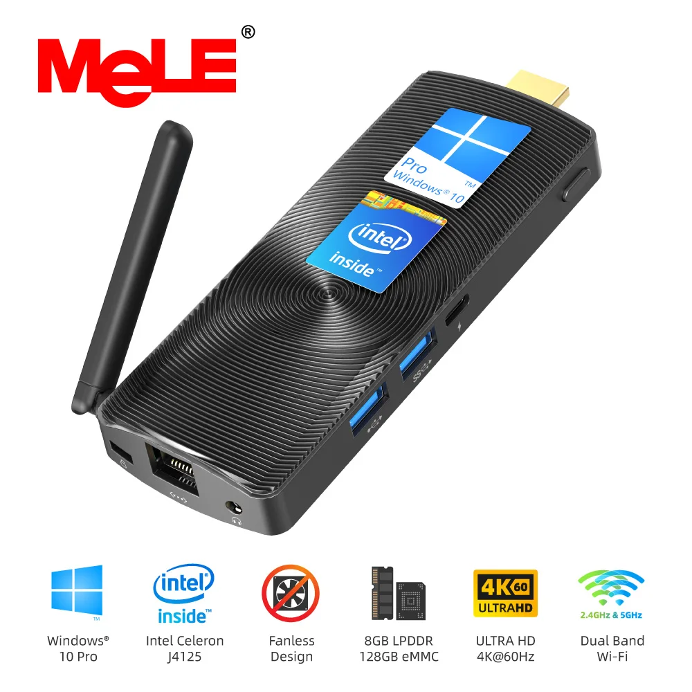Mele Fanless Mini Pc Stick Intel Celeron J4125 Desktop Bluetooth