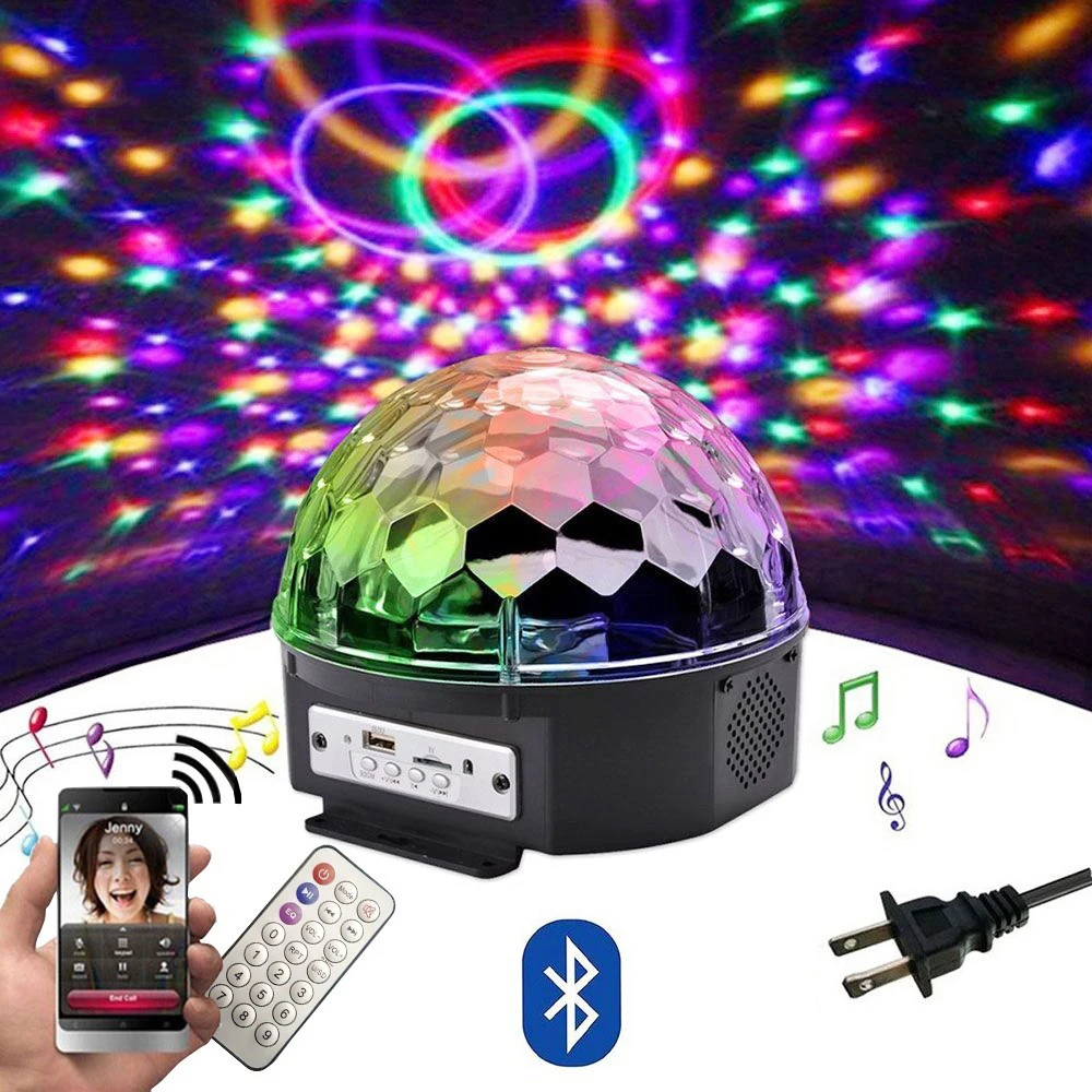 18 Вт 9 цветов светодиодный Bluetooth диско шар свет с MP3-плеером динамик домашние вечерние DJ подсветка для танцпола шоу сценический проектор лампа - Цвет: Яркий