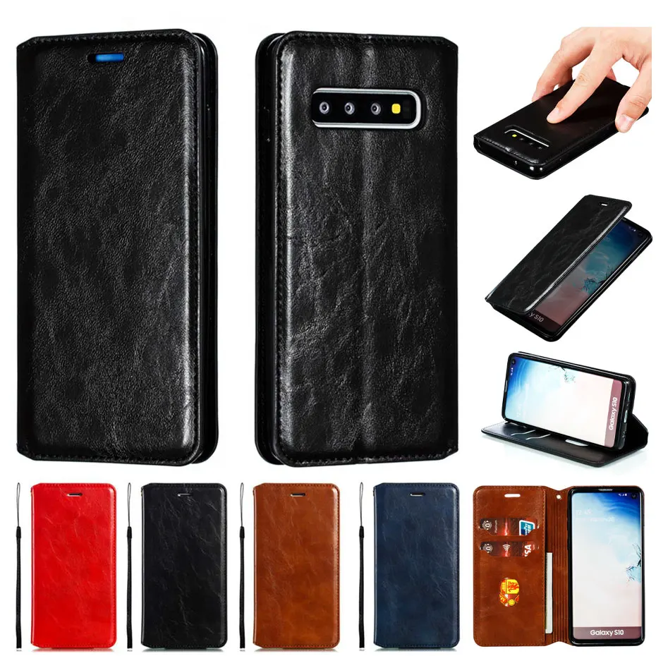 

Crazy Horse Style Leather Flip Phone Case For Samsung S10 S9 S8 S7 Plus A5 A6 A7 J4 J6 J7 J2 Pro 2018 J3 J5 J7 2017 Plus Cover