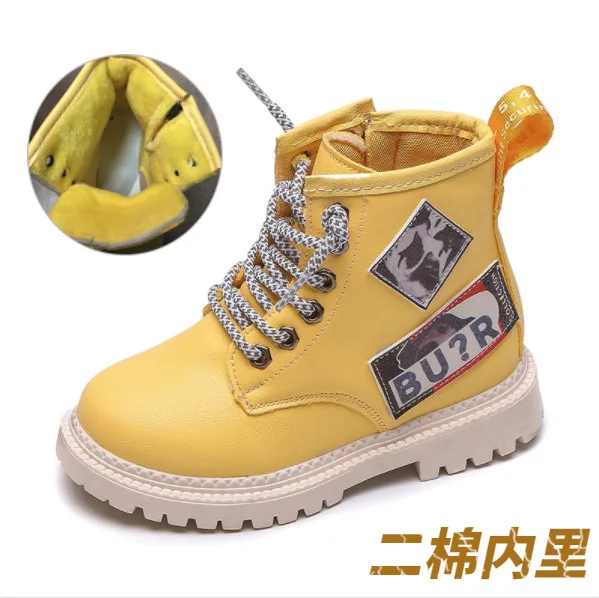 cotton yellow Детские кроссовки с буквенным принтом; кожаные ботинки; водонепроницаемые ботинки в байкерском стиле; зимние детские ботинки; обувь принцессы для девочек; резиновые сапоги - Цвет: cotton yellow