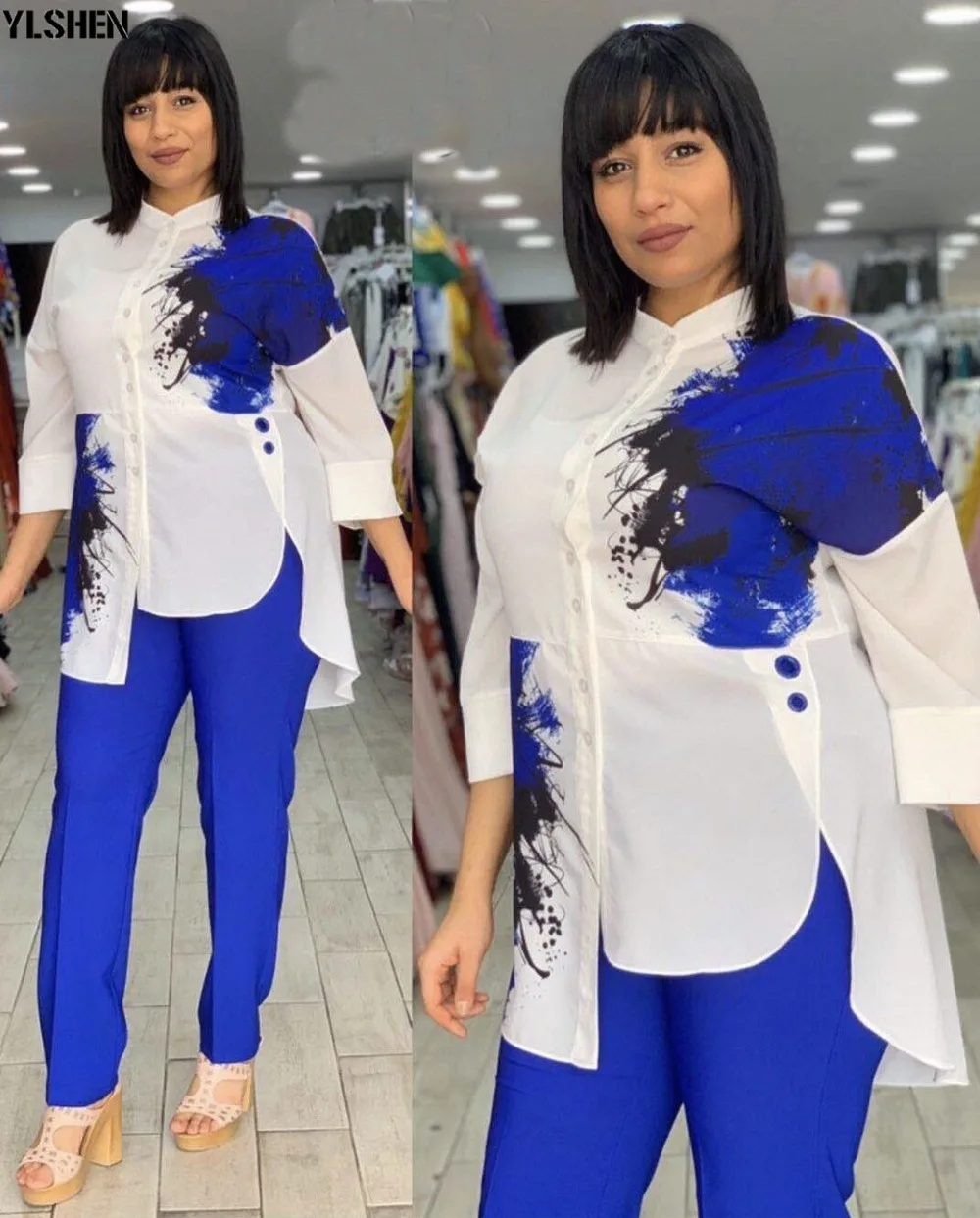 African Women Sets Print Long Sleeve Blazer T-shirt Pants Suits Office Lady Elegant 2 Piece Set Business Outfits Africa Clothing 02