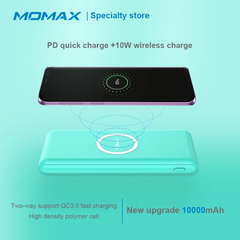

MOMAX IP89 10W wireless charging mobile power supply PD two-way quick charge 10000mAh Light and portable 10,000mah power bank