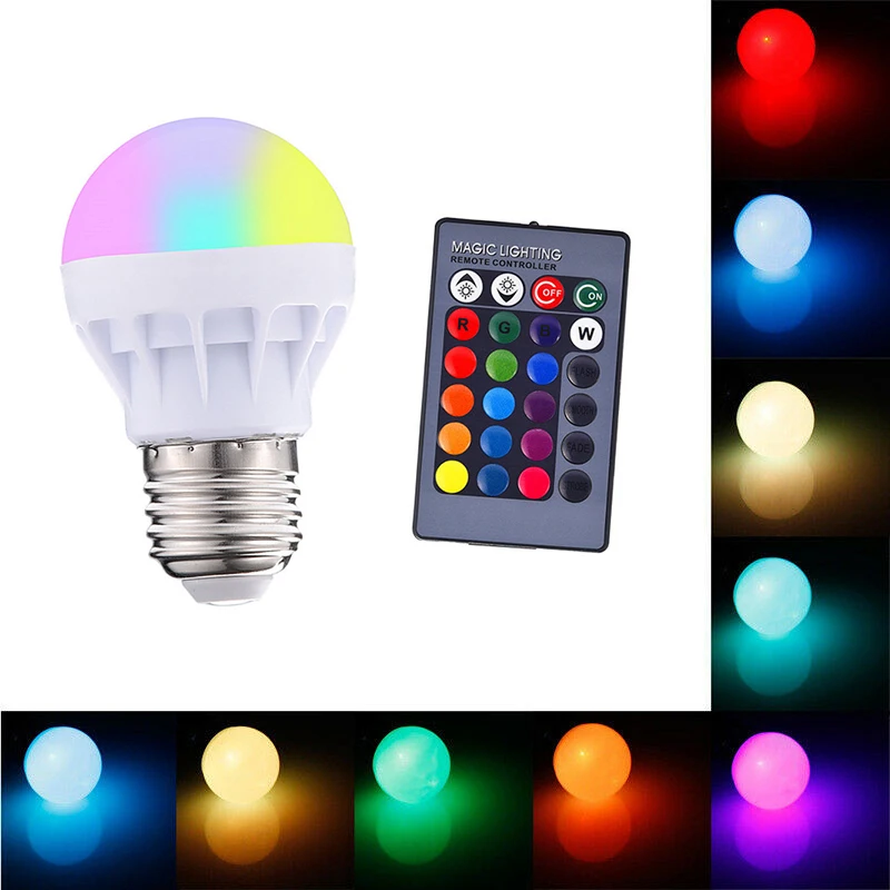 

E27 smart led bulb RGB lamp AC 85-265V Dimmable bulbs spotlight E27 Bulb 3W Color Change Lamp Light+24 Key IR Remote Controller